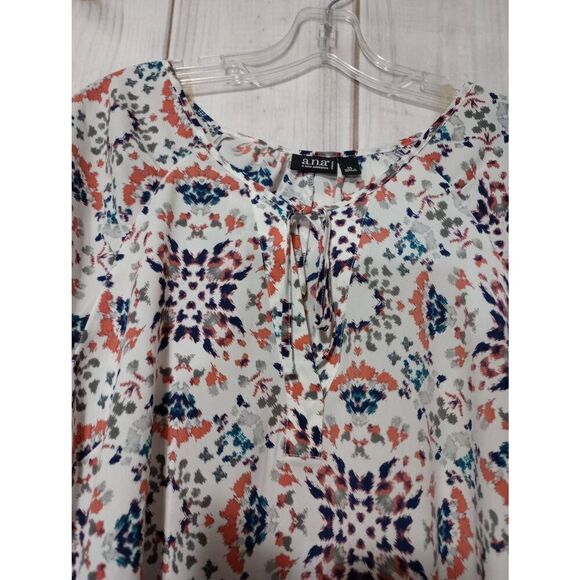 Ladies 1x a.n.a Women's White Patterned Blouse Top Short Sleeve Casual - Picture 3 of 7